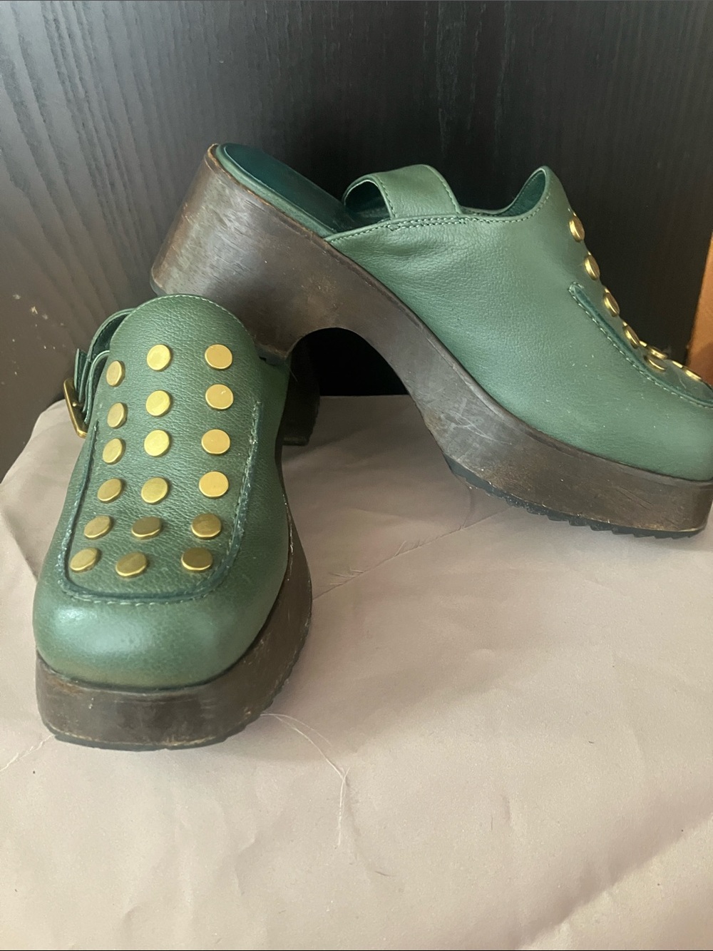 Rare charlotte stone green clogs